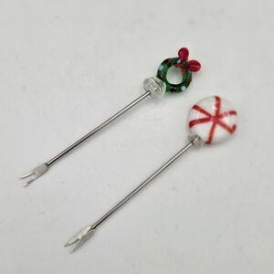 Lampwork Glass Holidays Hors Dourves Forks Wreath Peppermint Candy